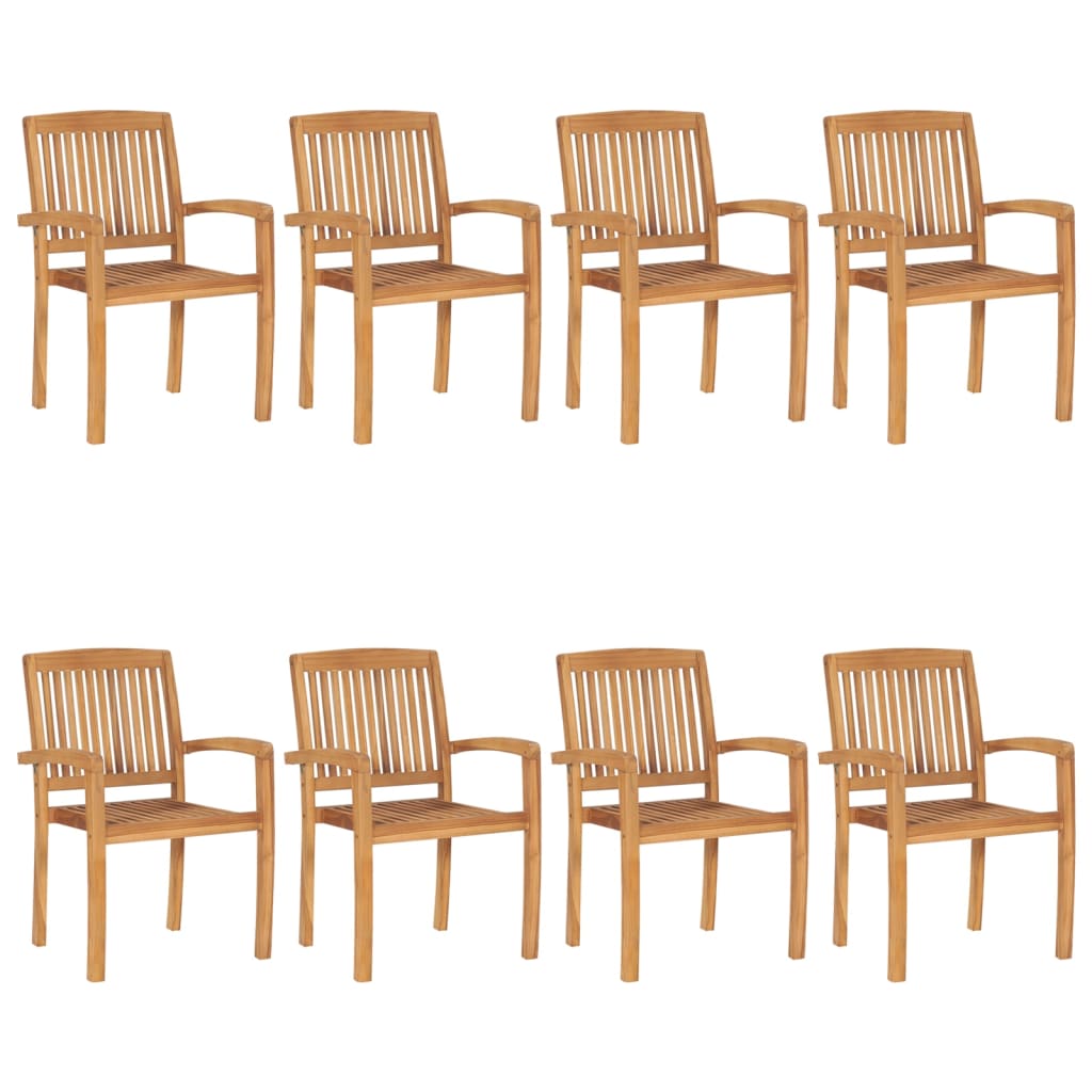 Chaises de jardin empilables avec coussins lot de 8 Teck solide