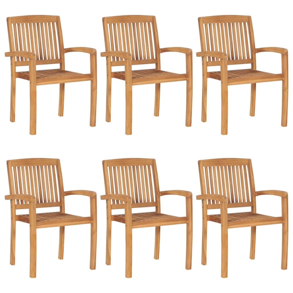 Chaises de jardin empilables avec coussins lot de 6 Teck solide