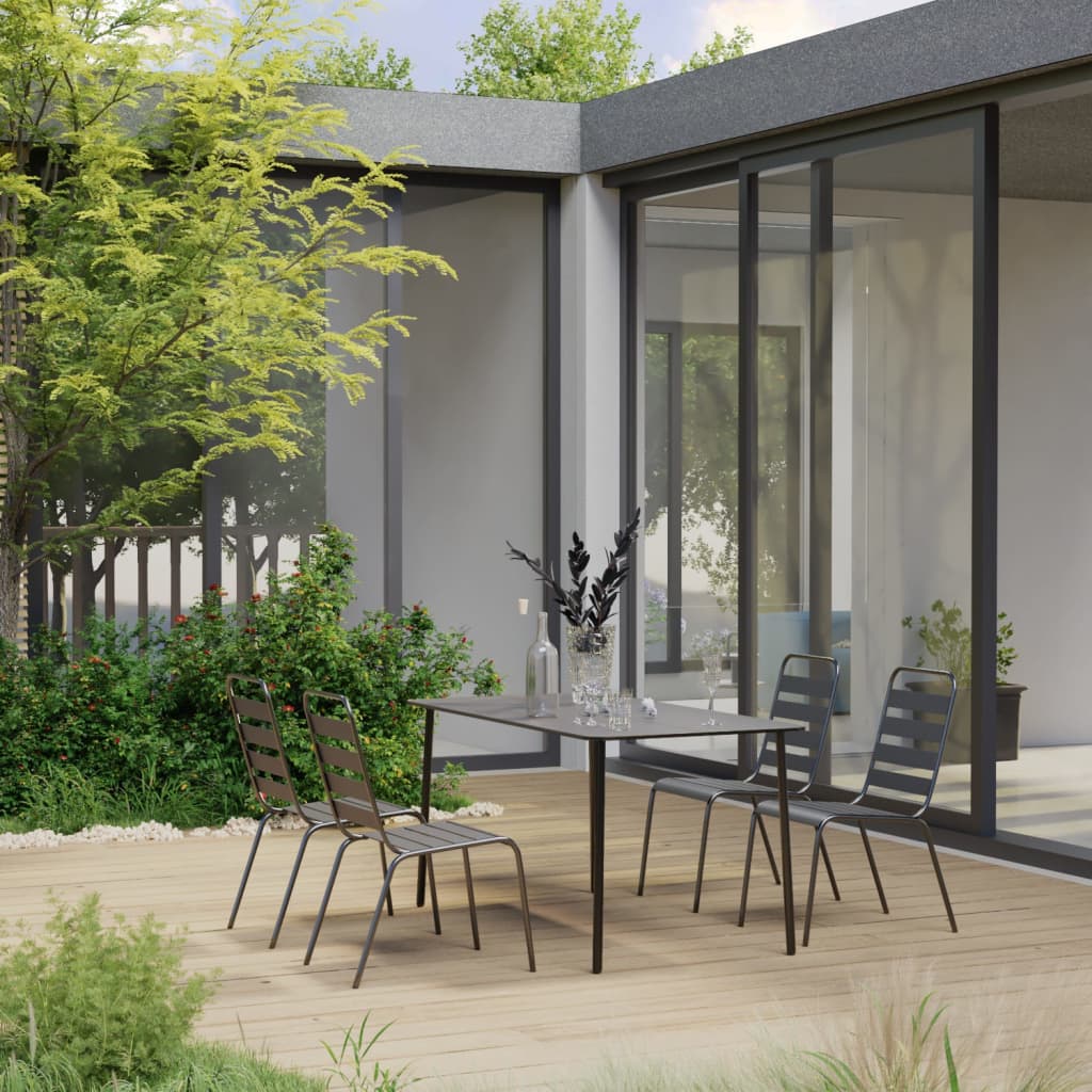 Ensemble à manger de jardin 5 pcs Acier Gris foncé