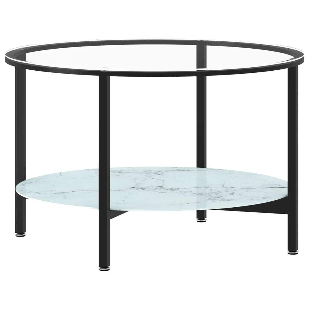 Table à thé Noir et marbre blanc 70 cm Verre trempé Tables d'appoint vidaXL