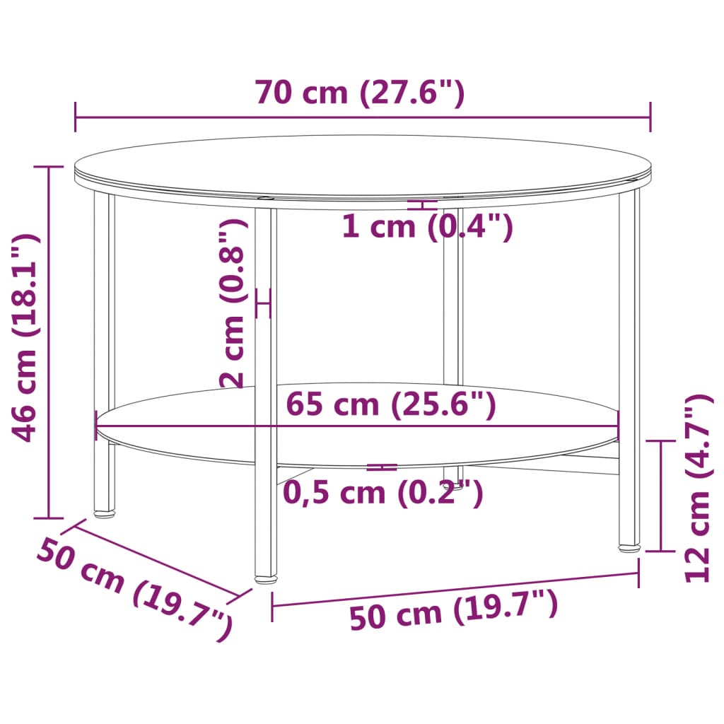 Table à thé Noir et marbre blanc 70 cm Verre trempé Tables d'appoint vidaXL