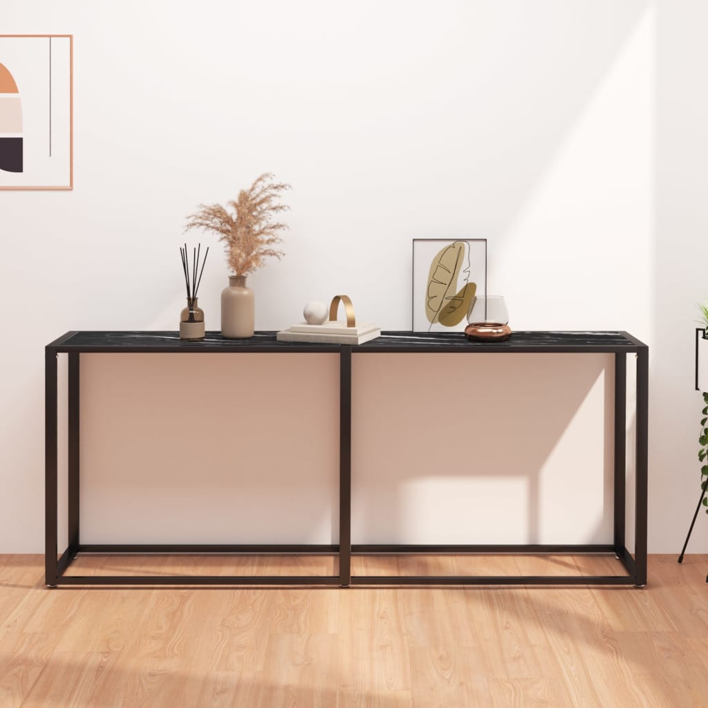 Table console Marbre noir 180x35x75,5 cm Verre trempé - XIOS