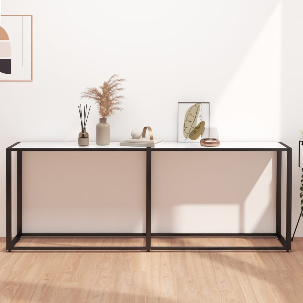 Table console Marbre blanc 200x35x75,5 cm Verre trempé - XIOS