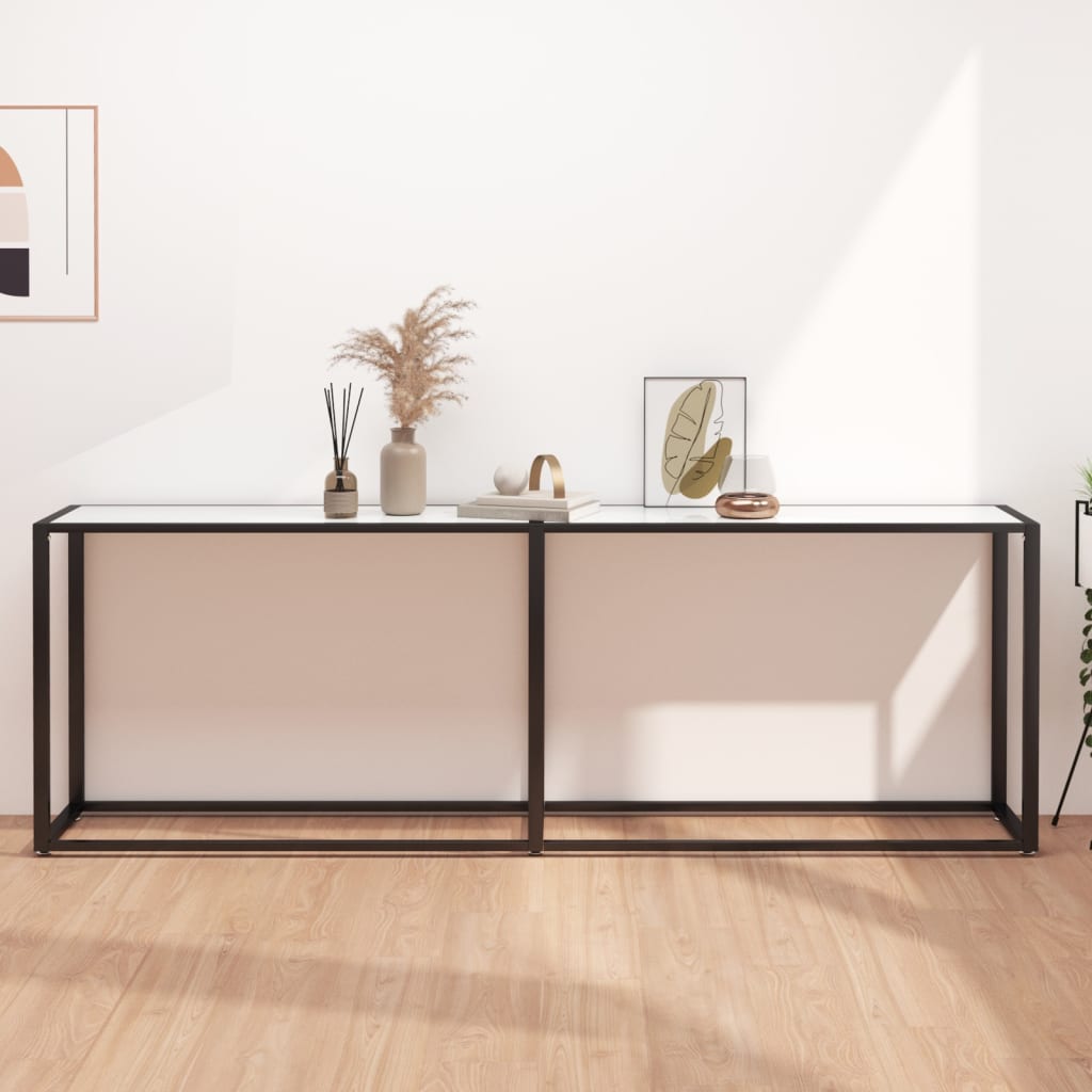 Table console Marbre blanc 220x35x75,5 cm Verre trempé - XIOS
