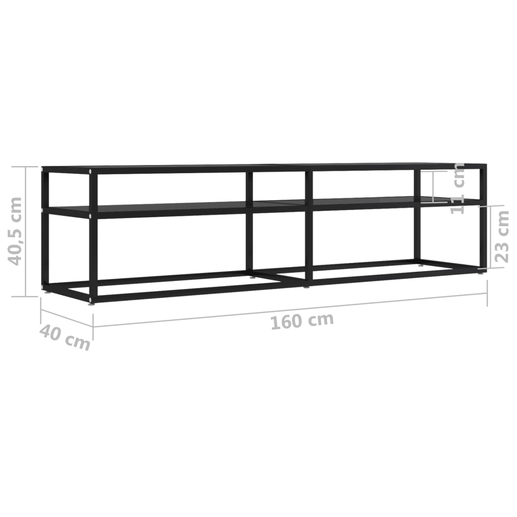 Meuble TV noir 160x40x40,5 cm verre trempé - XIOS