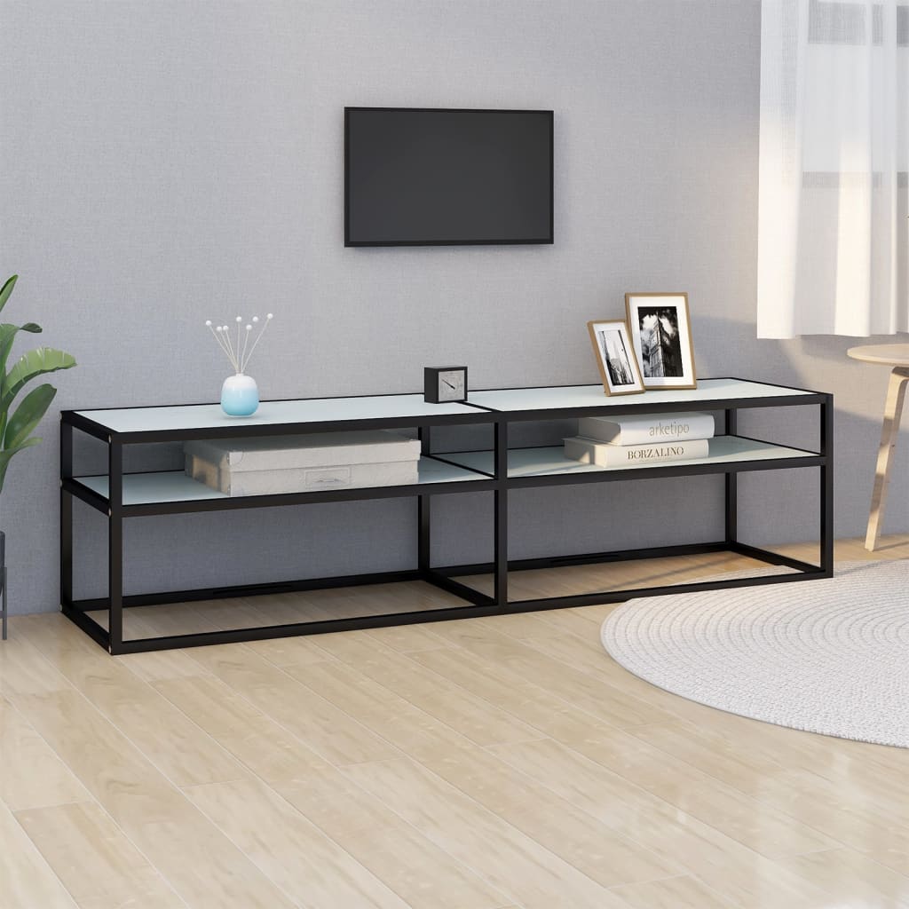 Meuble TV Marbre blanc 160x40x40,5 cm Verre trempé Meubles TV vidaXL   