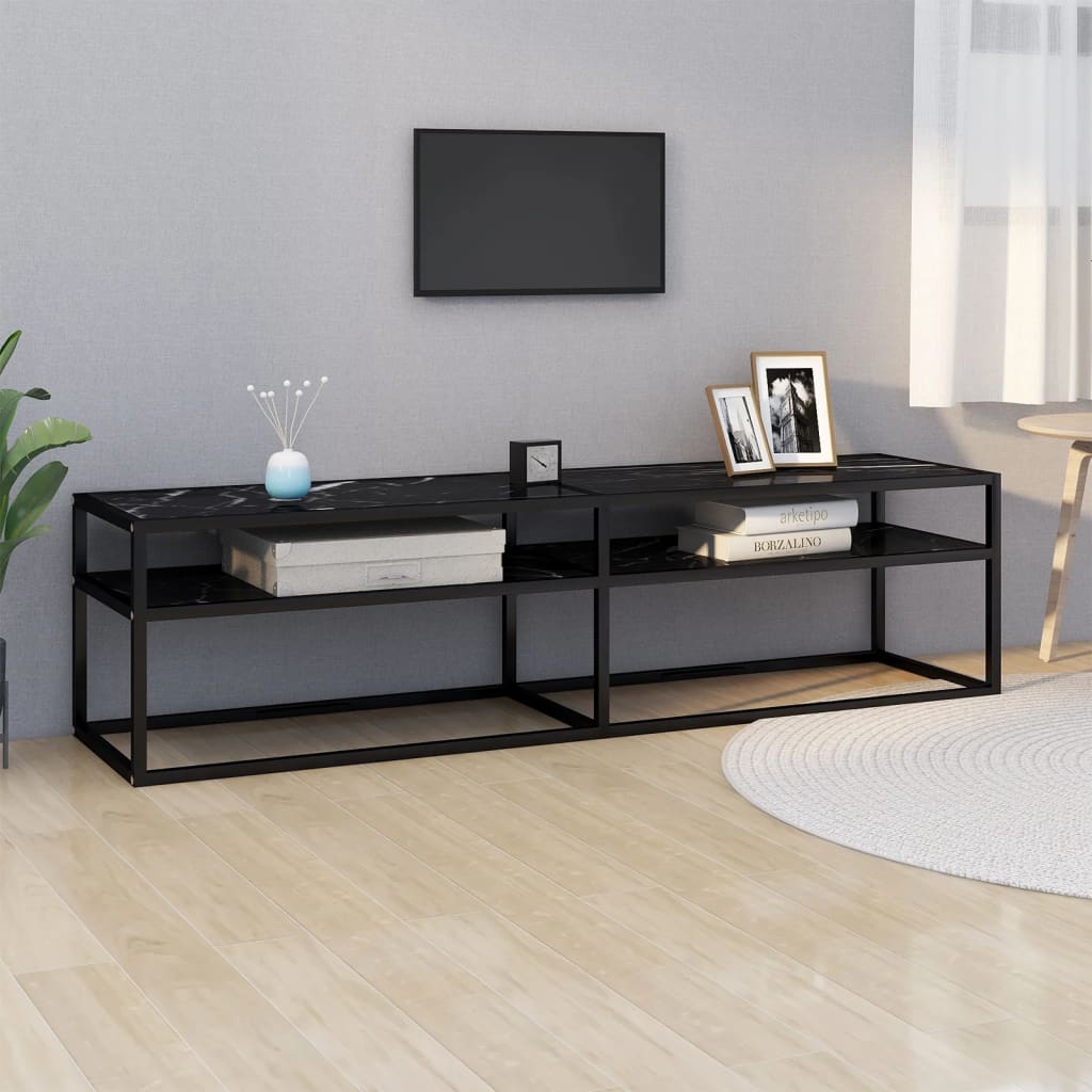 Meuble TV Marbre noir 160x40x40,5 cm Verre trempé Meubles TV vidaXL   