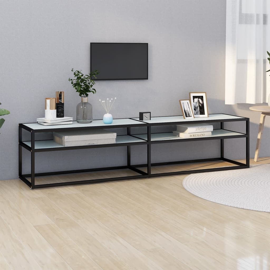 Meuble TV Marbre blanc 180x40x40,5 cm Verre trempé Meubles TV vidaXL   