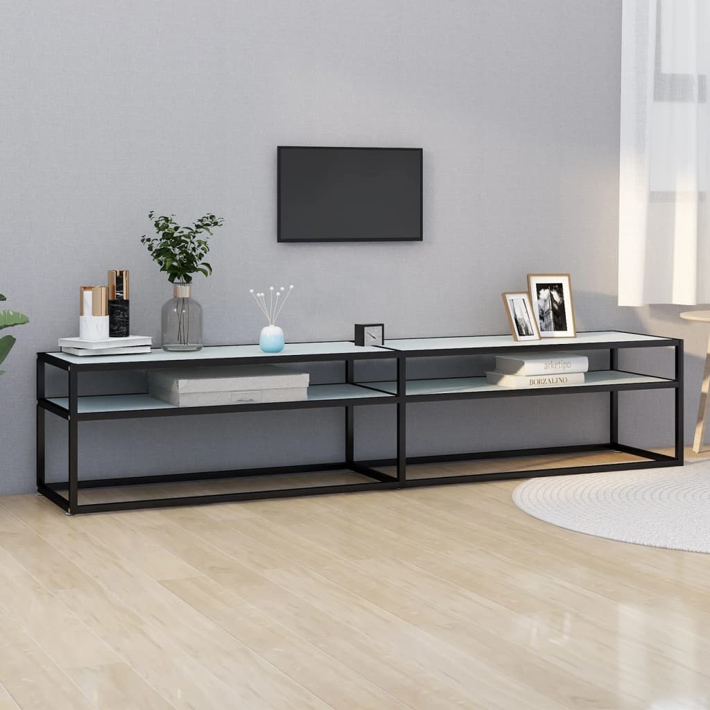 Meuble TV Marbre blanc 200x40x40,5 cm Verre trempé Meubles TV vidaXL   