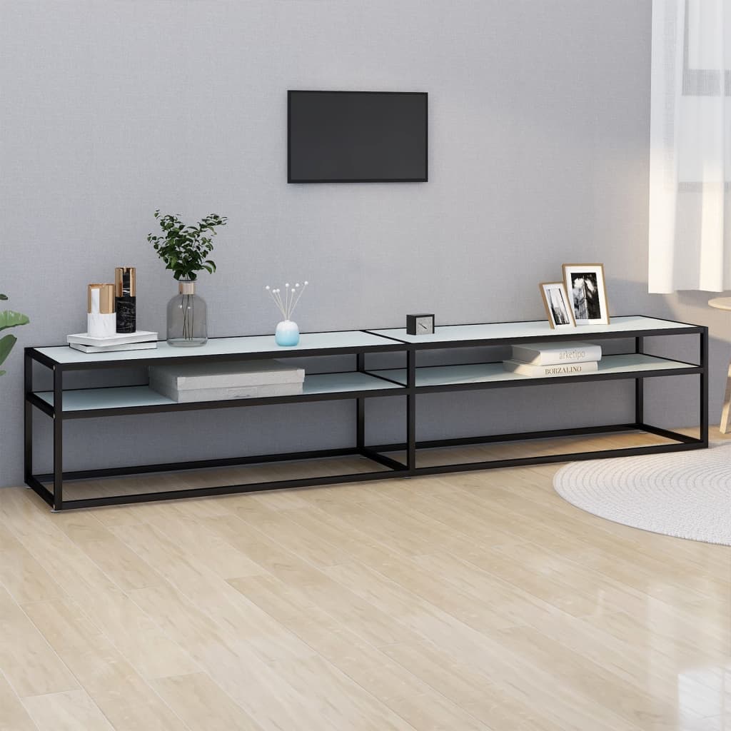 Meuble TV Marbre blanc 220x40x40,5 cm Verre trempé Meubles TV vidaXL   