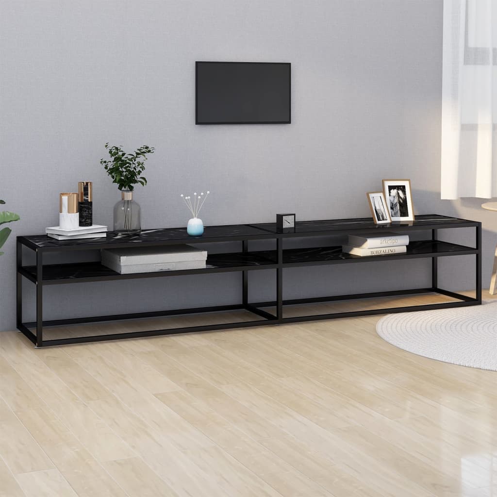 Meuble TV Marbre noir 220x40x40,5 cm Verre trempé Meubles TV vidaXL   