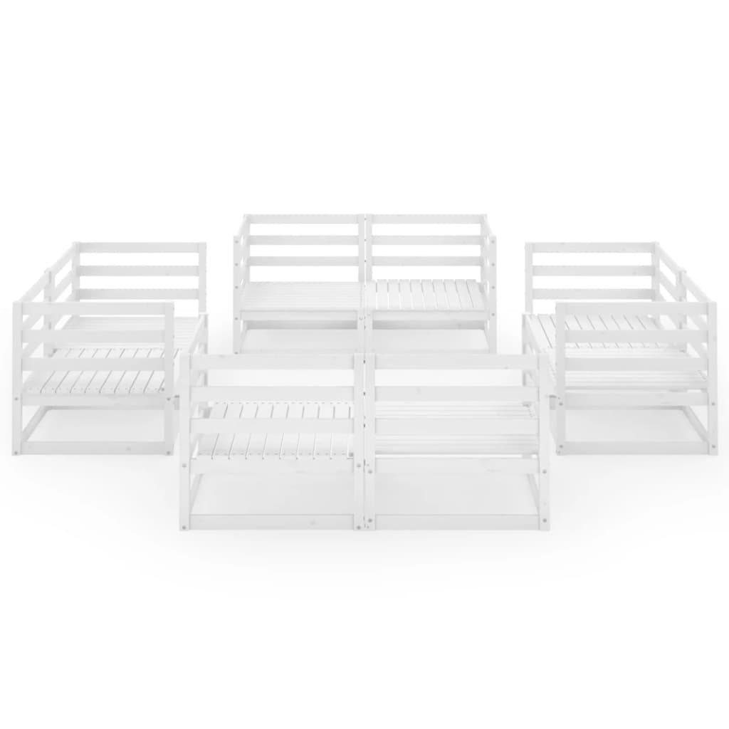 Salon de jardin 8 pcs Blanc Bois de pin massif