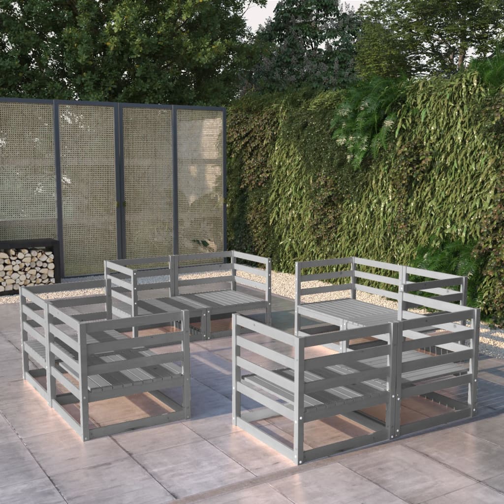 Salon de jardin 8 pcs Gris Bois de pin massif