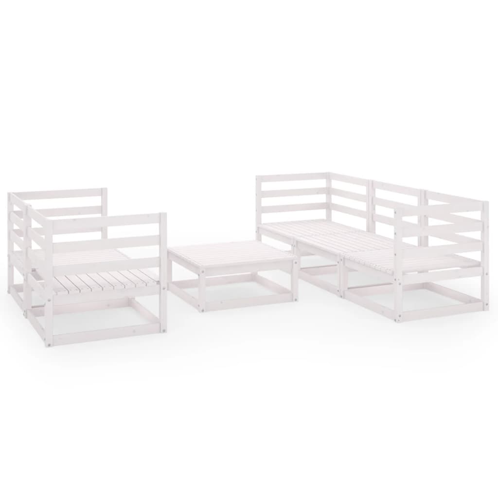 Salon de jardin 6 pcs Blanc Bois de pin massif