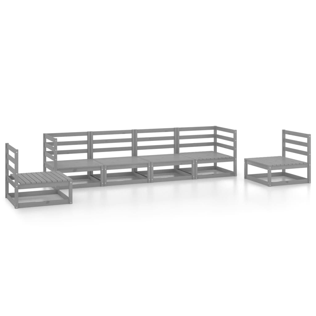 Salon de jardin 6 pcs gris bois de pin massif