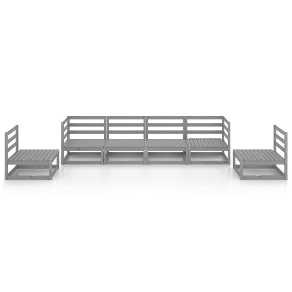 Salon de jardin 6 pcs gris bois de pin massif