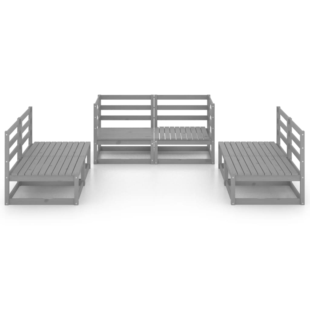 Salon de jardin 6 pcs gris bois de pin massif
