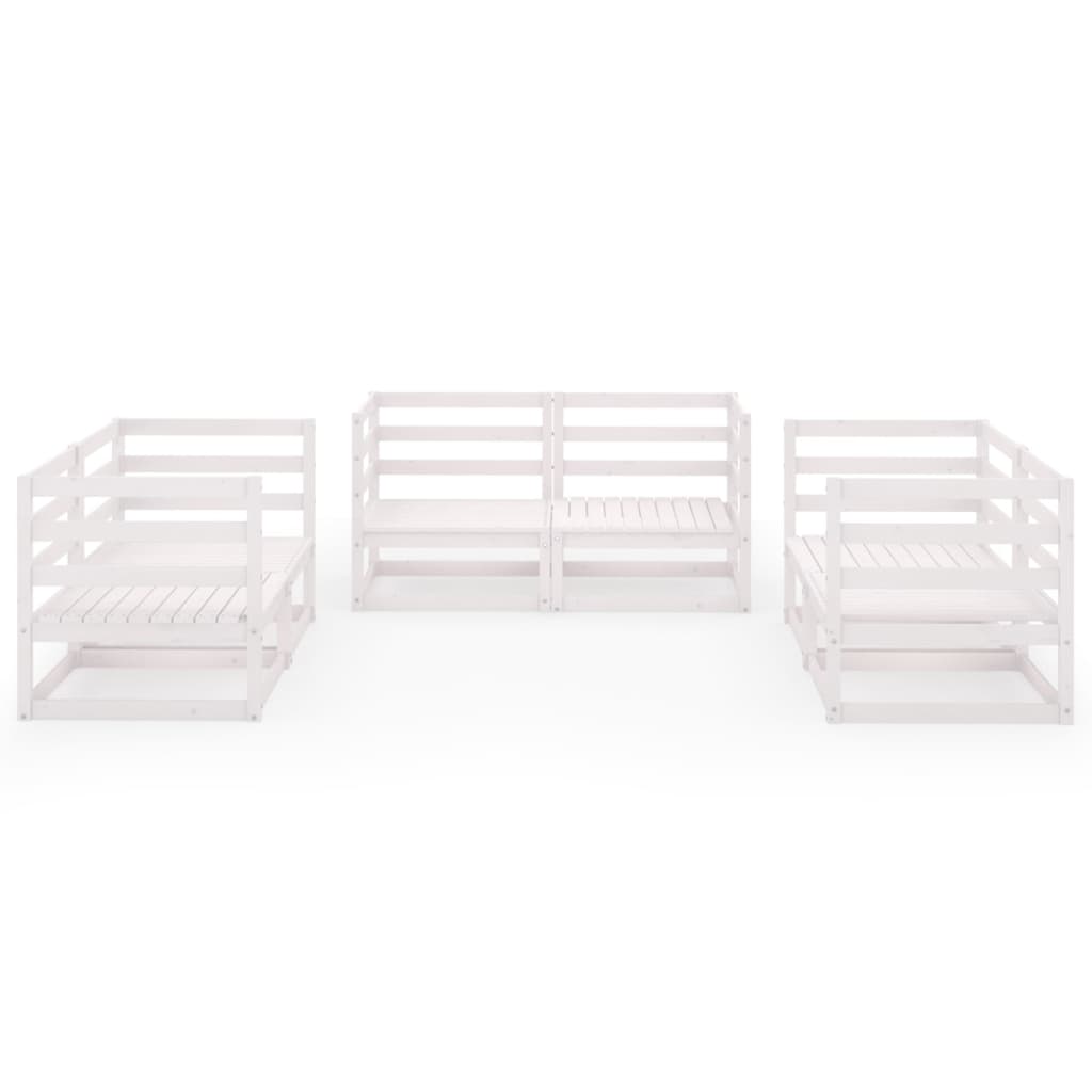Salon de jardin 6 pcs Blanc Bois de pin massif