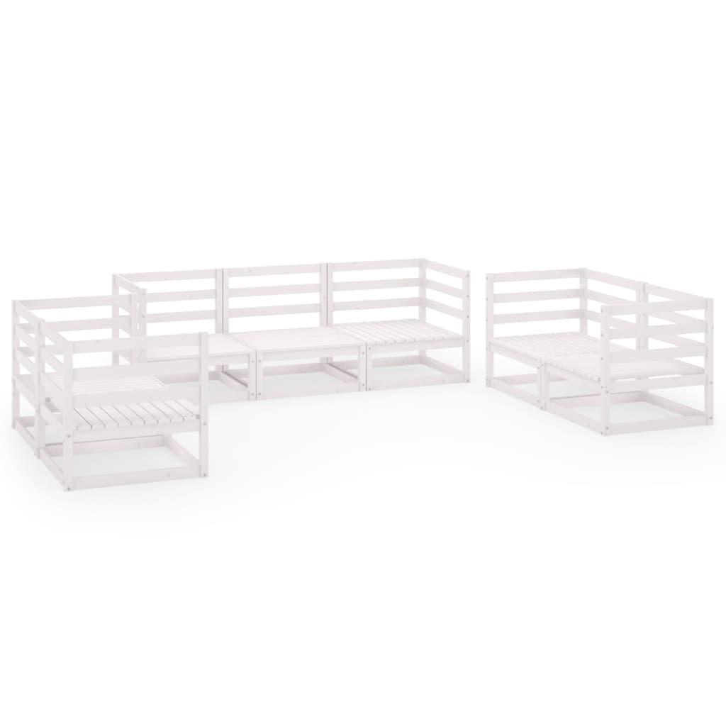 Salon de jardin 7 pcs Blanc Bois de pin massif