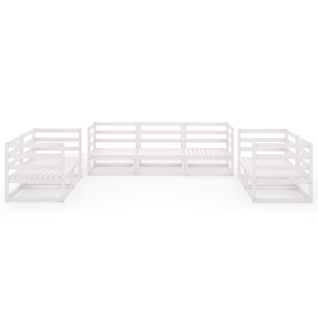 Salon de jardin 7 pcs Blanc Bois de pin massif