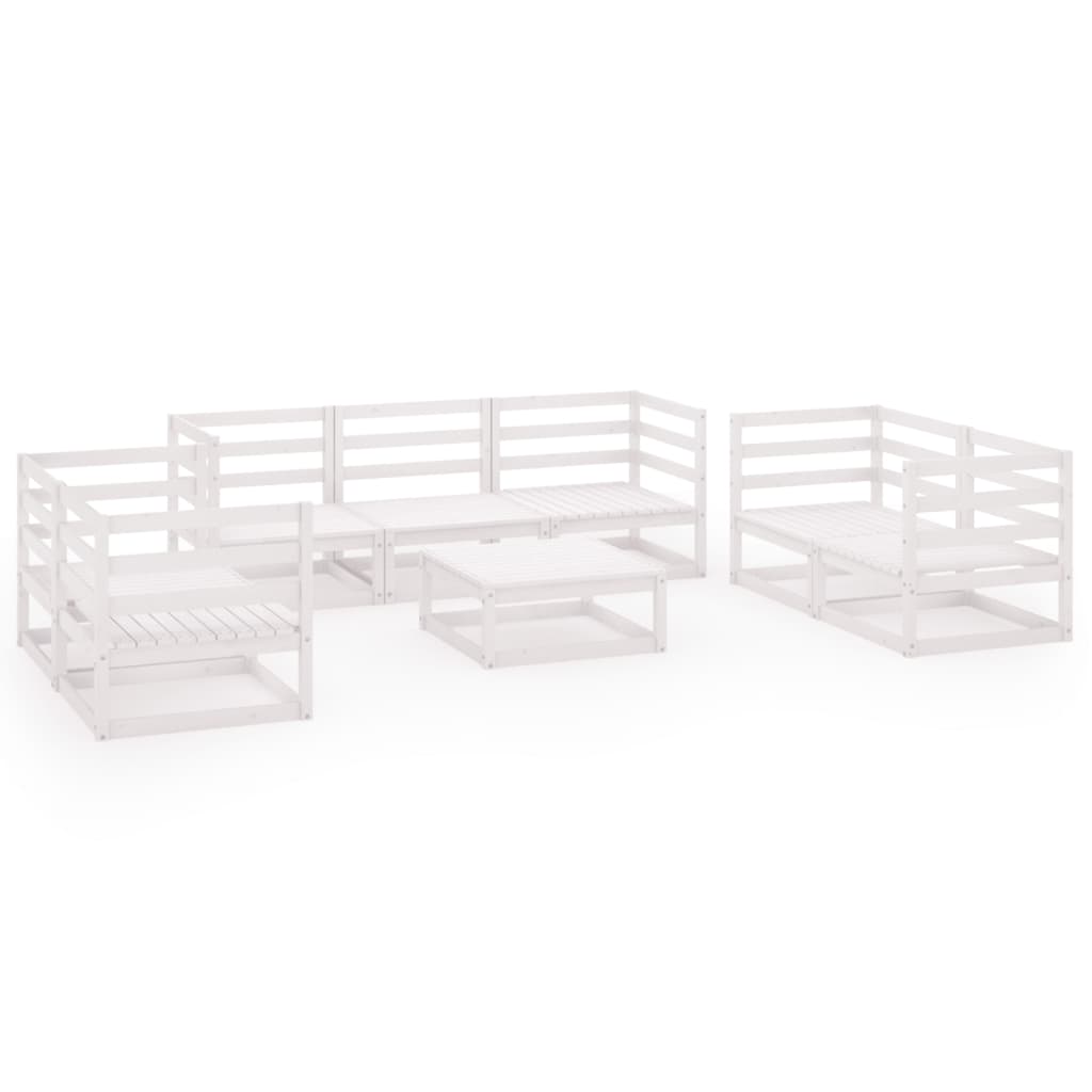 Salon de jardin 8 pcs Blanc Bois de pin massif