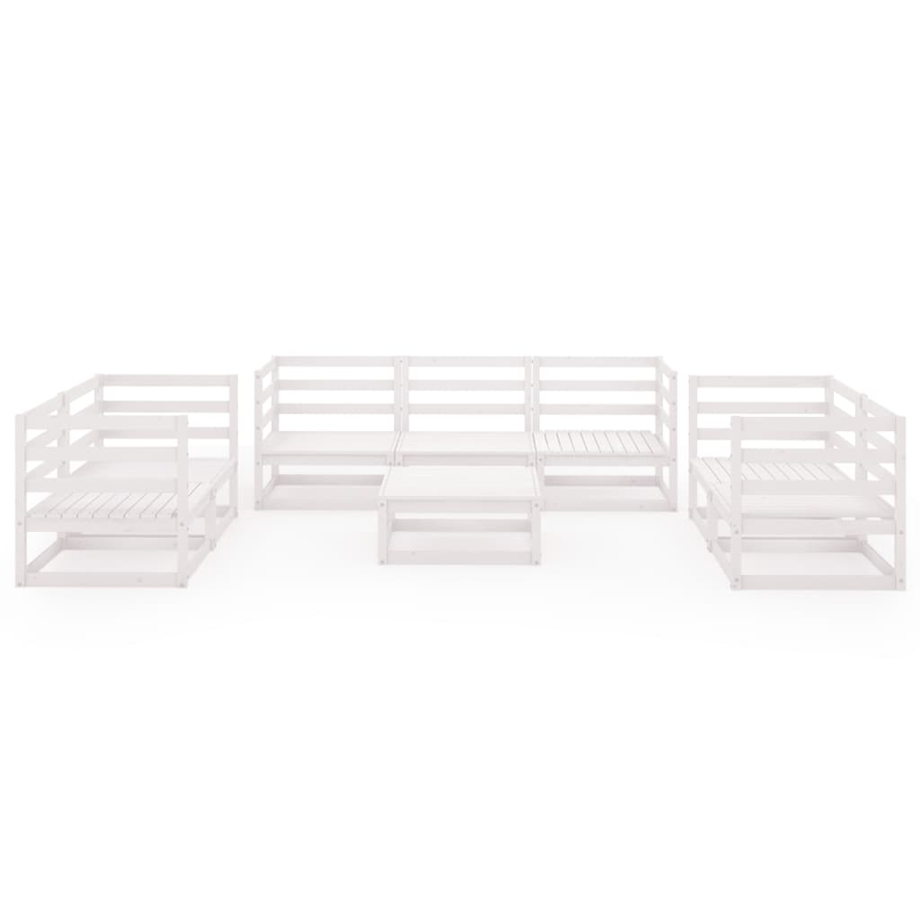 Salon de jardin 8 pcs Blanc Bois de pin massif