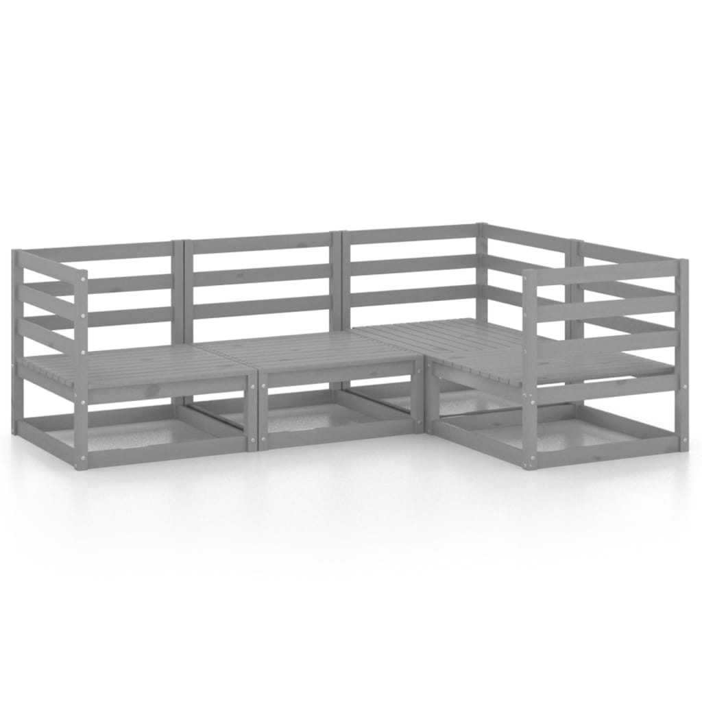 Salon de jardin 4 pcs gris bois de pin massif