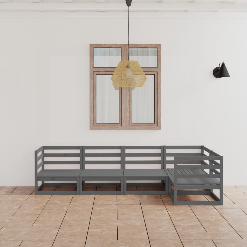 Salon de jardin 5 pcs gris bois de pin massif