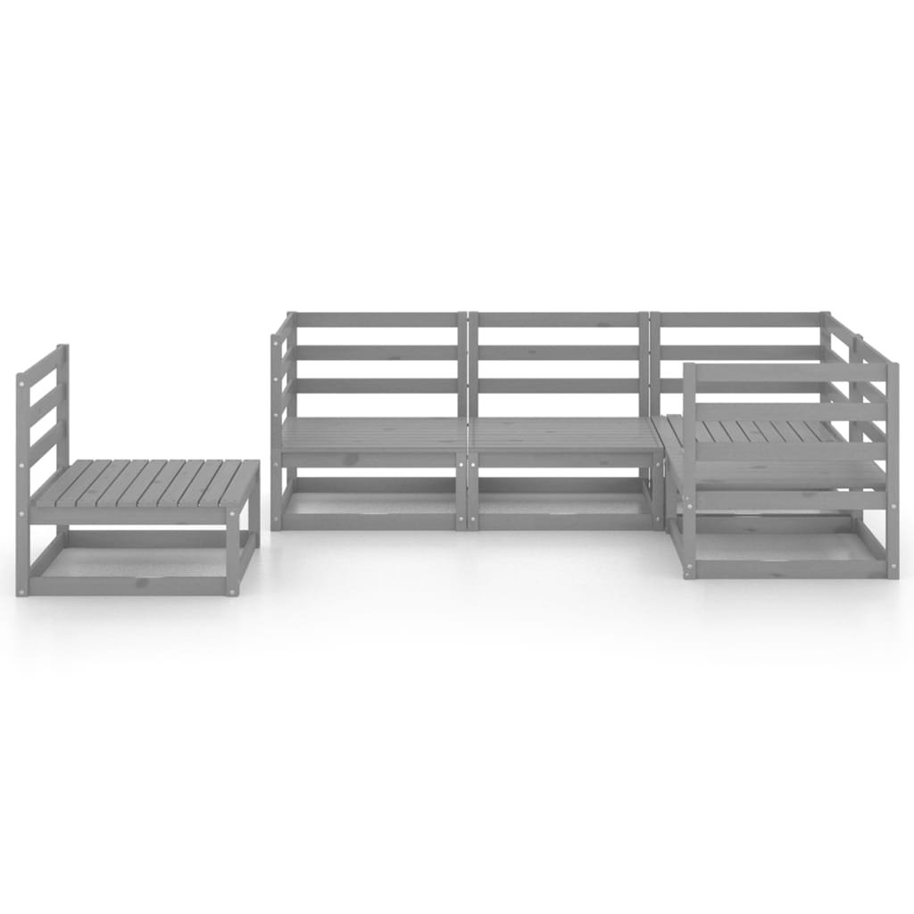Salon de jardin 5 pcs gris bois de pin massif