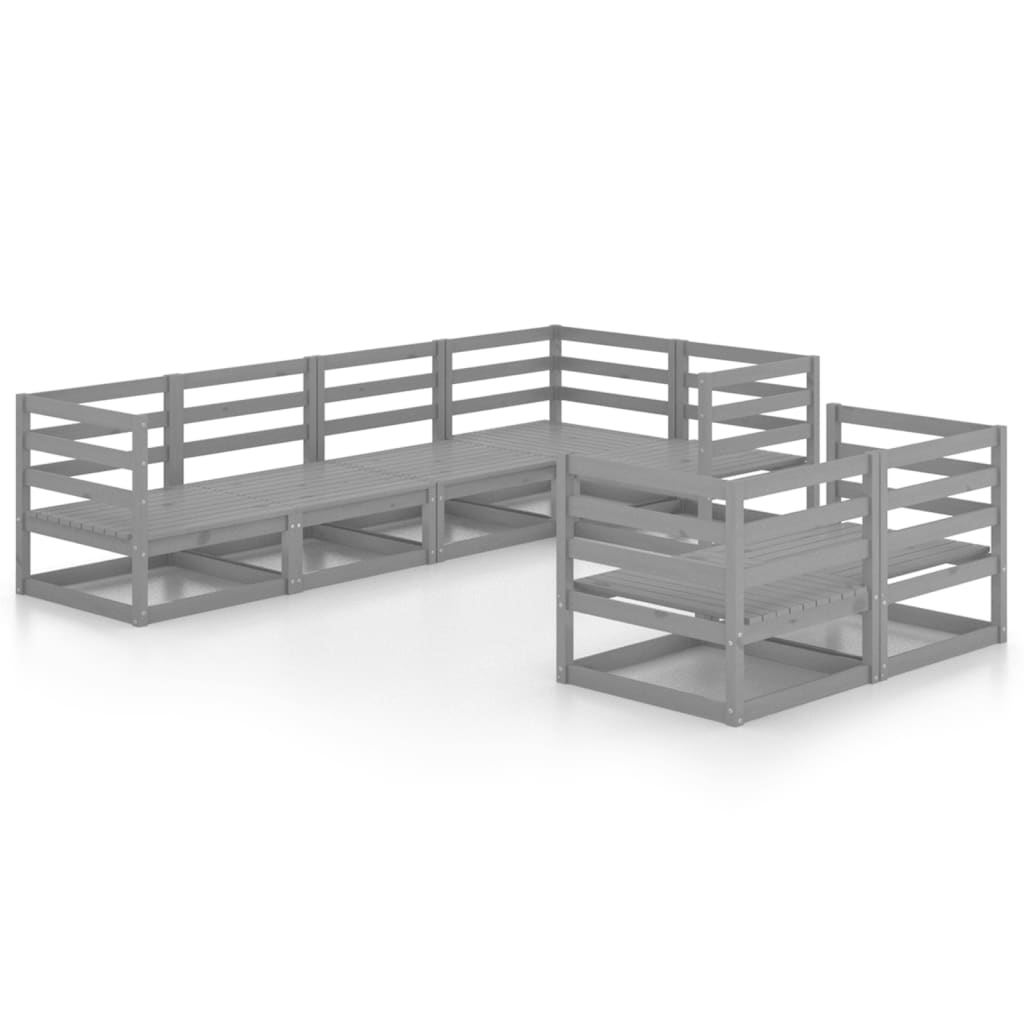 Salon de jardin 7 pcs Gris Bois de pin massif
