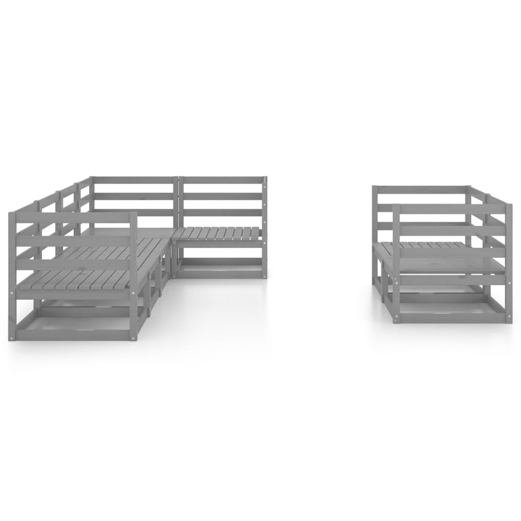 Salon de jardin 7 pcs Gris Bois de pin massif