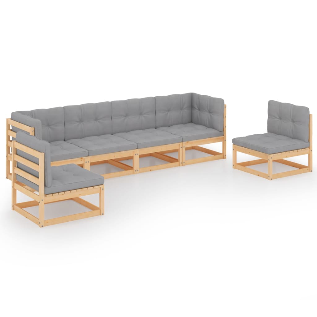 Salon de jardin 6 pcs avec coussins Bois de pin massif