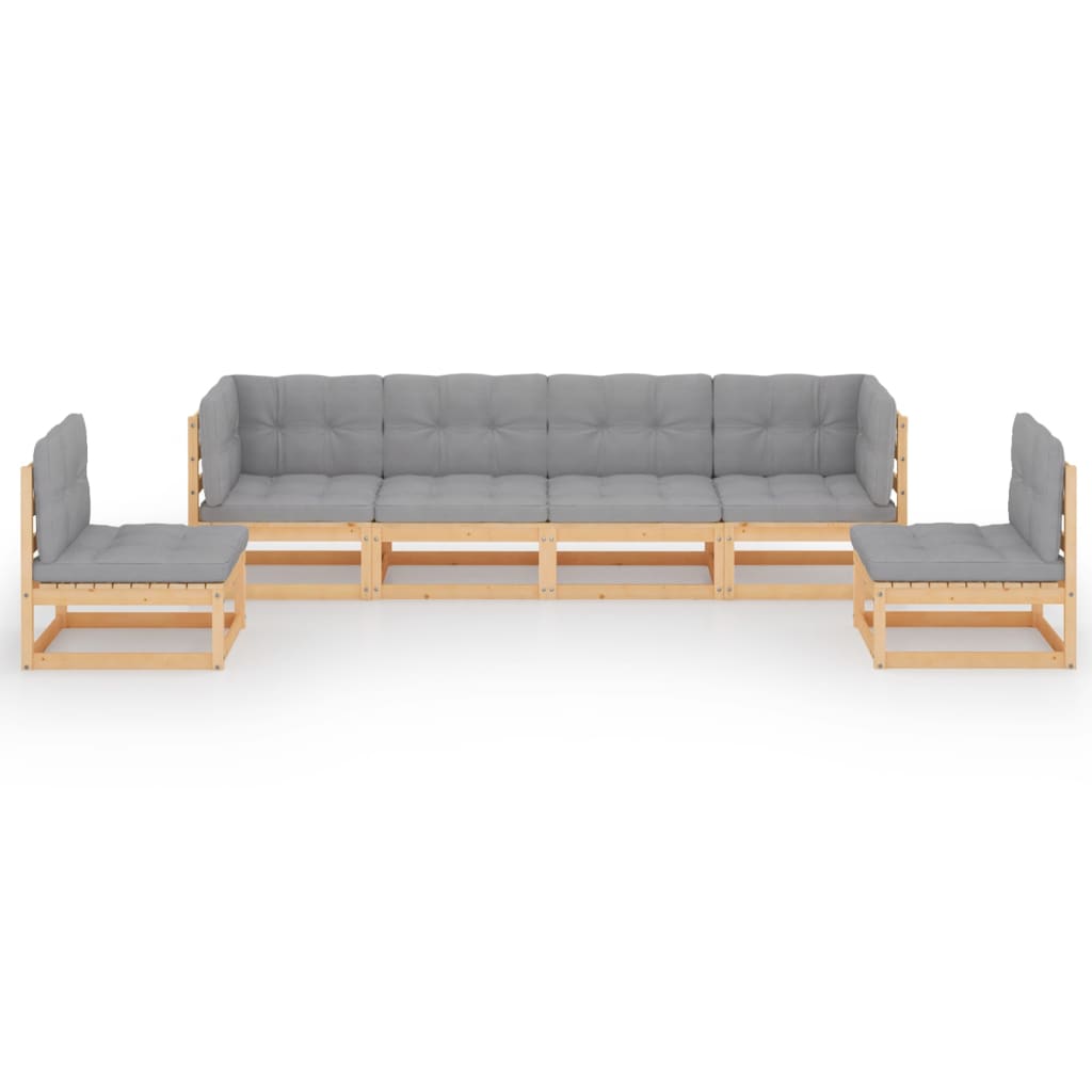 Salon de jardin 6 pcs avec coussins Bois de pin massif