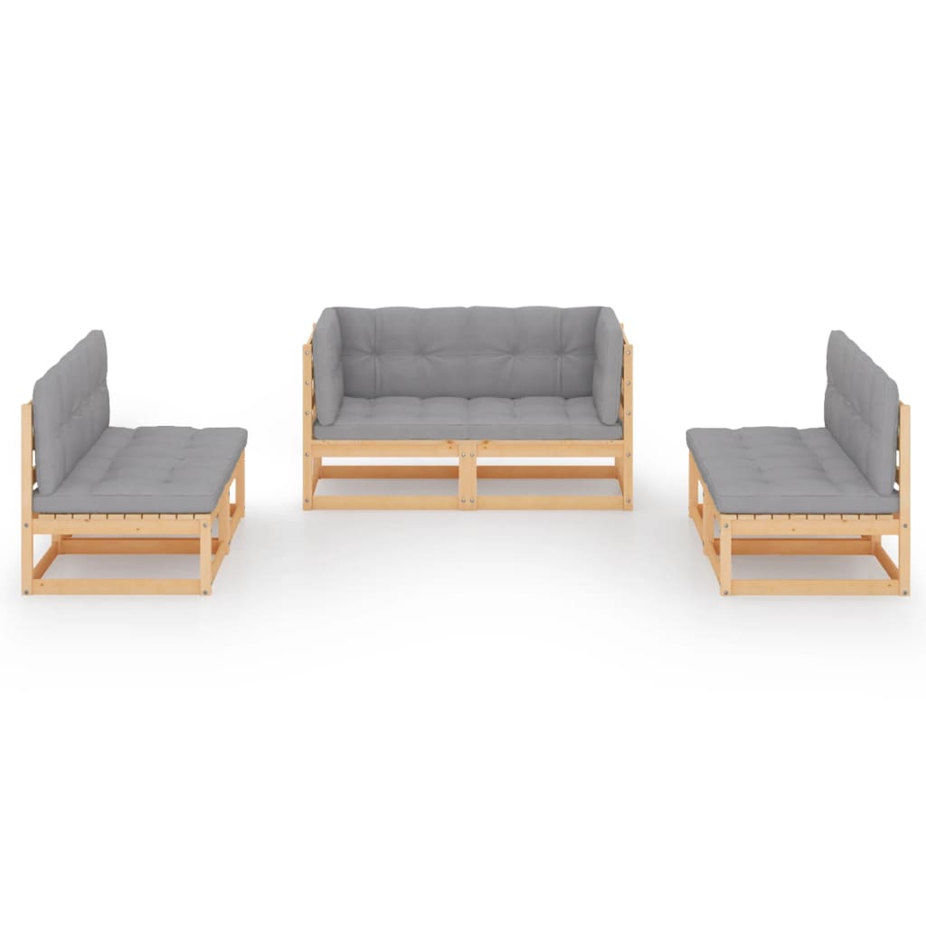 Salon de jardin 6 pcs avec coussins Bois de pin massif