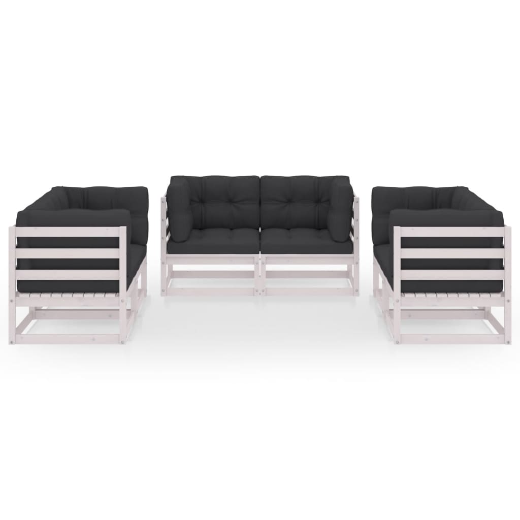 Salon de jardin 6 pcs avec coussins Bois de pin massif