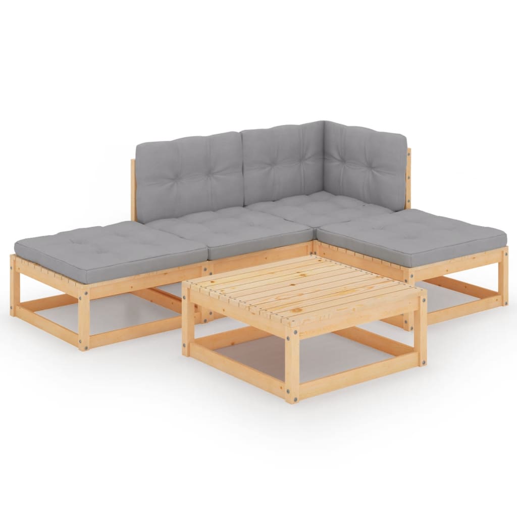 Salon de jardin 5 pcs avec coussins Bois de pin massif
