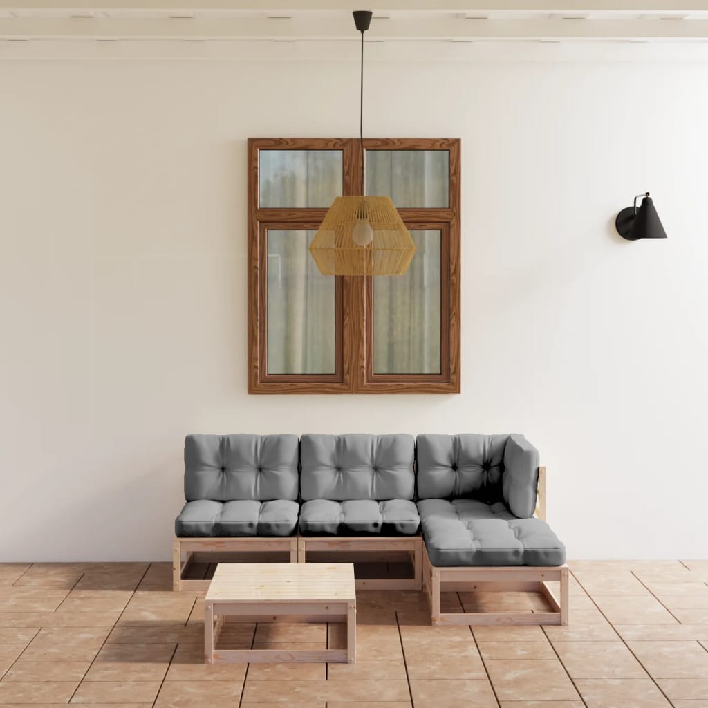 Salon de jardin 5 pcs avec coussins Bois de pin massif