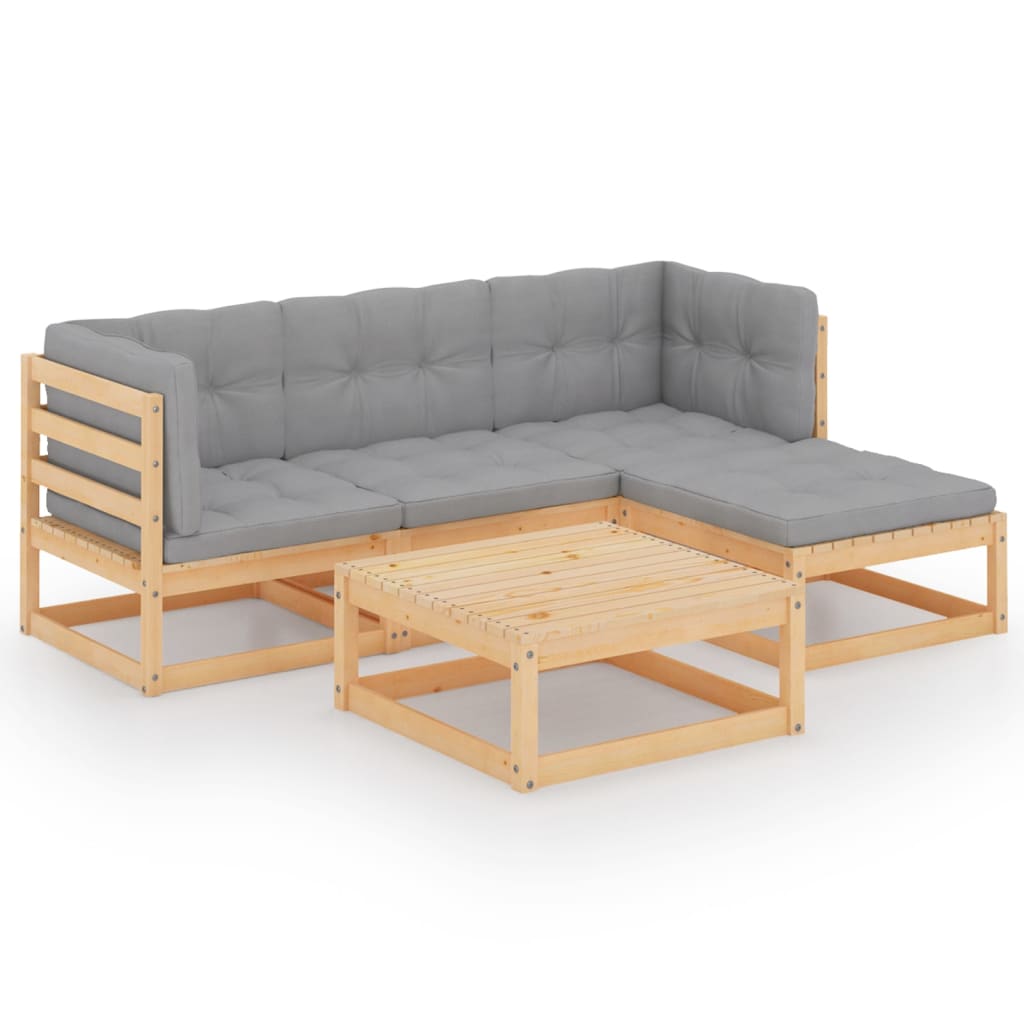 Salon de jardin 5 pcs avec coussins Bois de pin massif