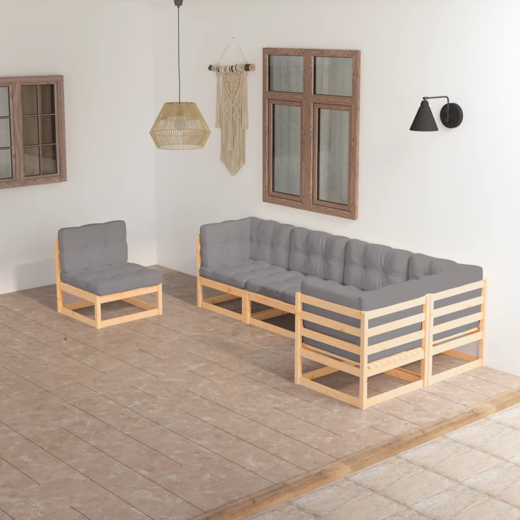 Salon de jardin 6 pcs avec coussins Bois de pin massif