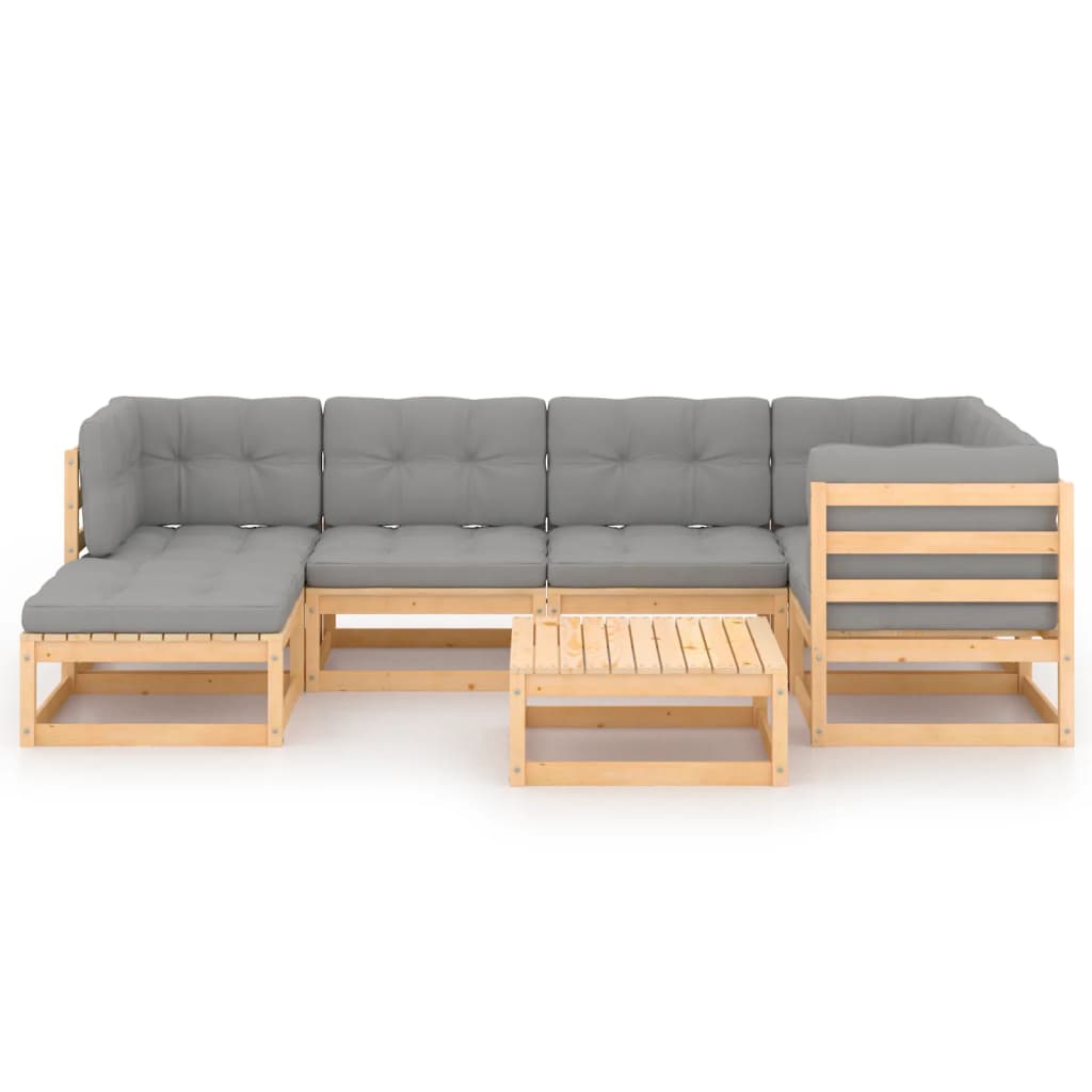 Salon de jardin 7 pcs avec coussins Bois de pin massif