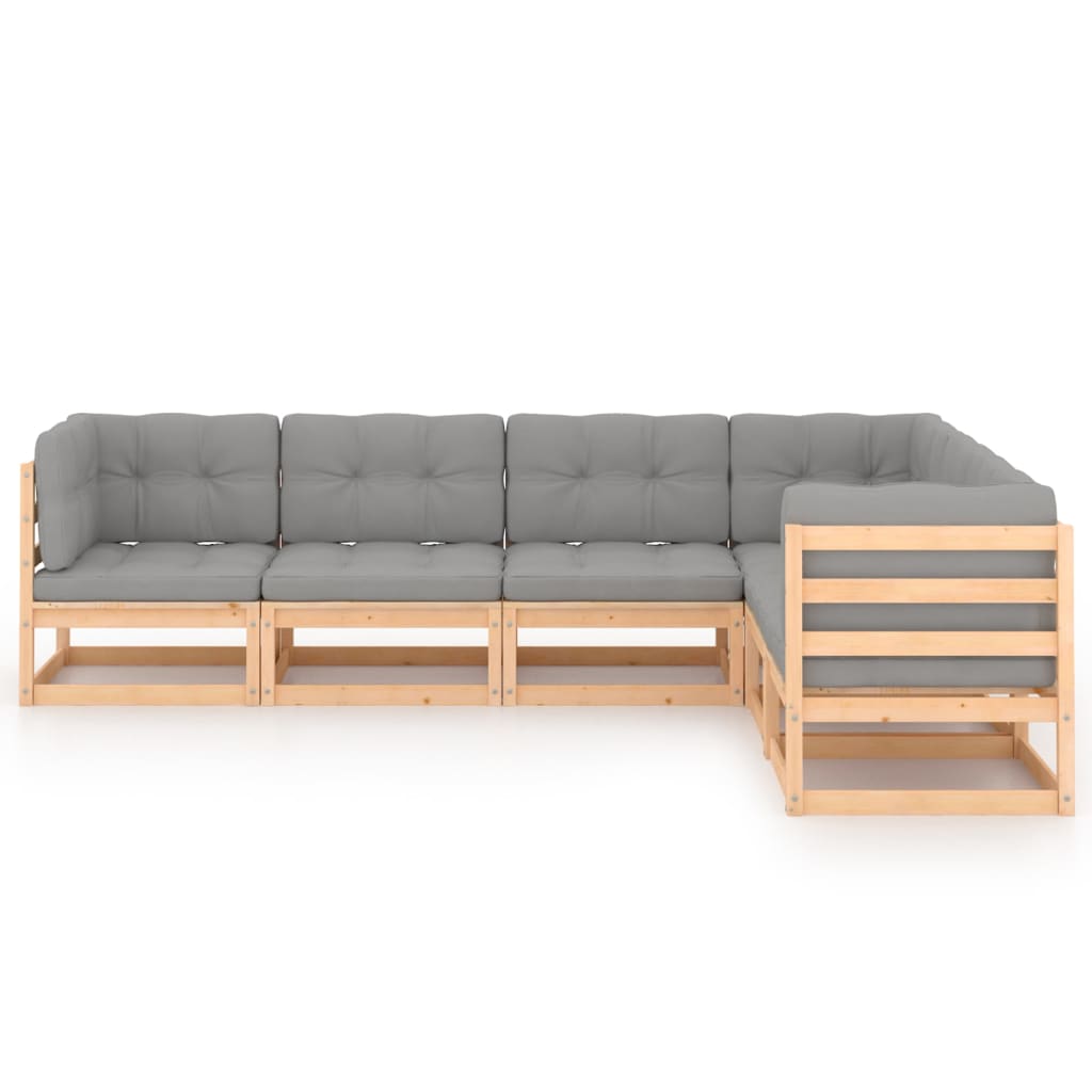 Salon de jardin 6 pcs avec coussins Bois de pin massif
