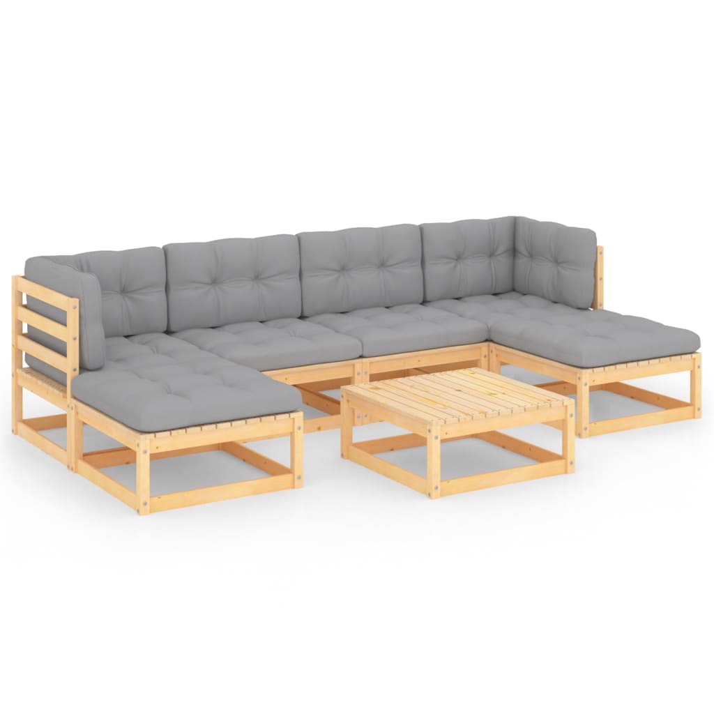 Salon de jardin 7 pcs avec coussins Bois de pin massif