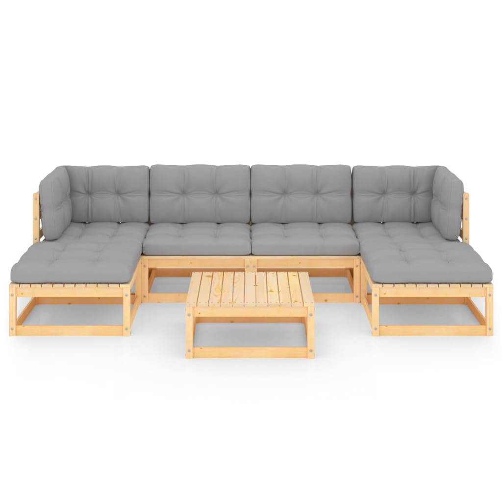 Salon de jardin 7 pcs avec coussins Bois de pin massif
