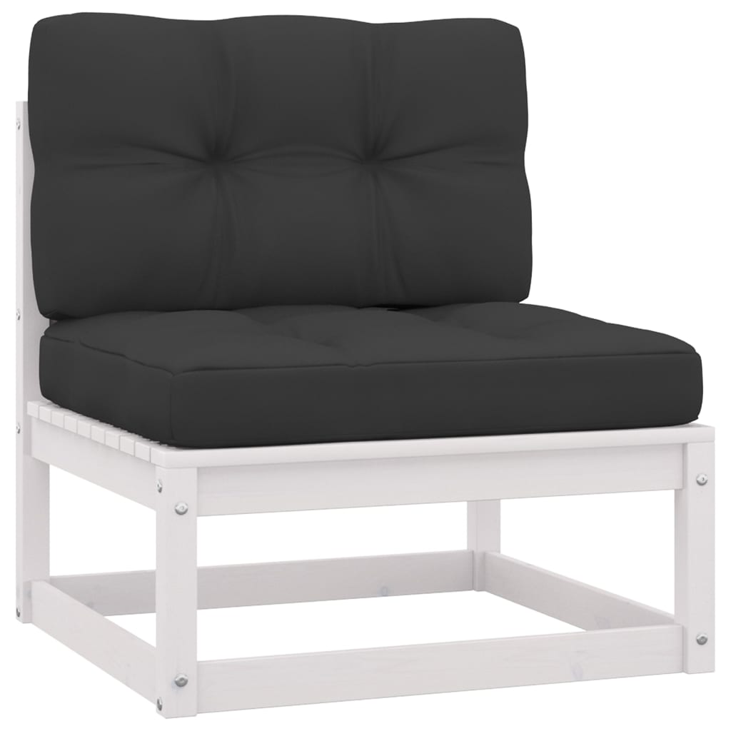 Salon de jardin 7 pcs avec coussins blanc bois de pin massif