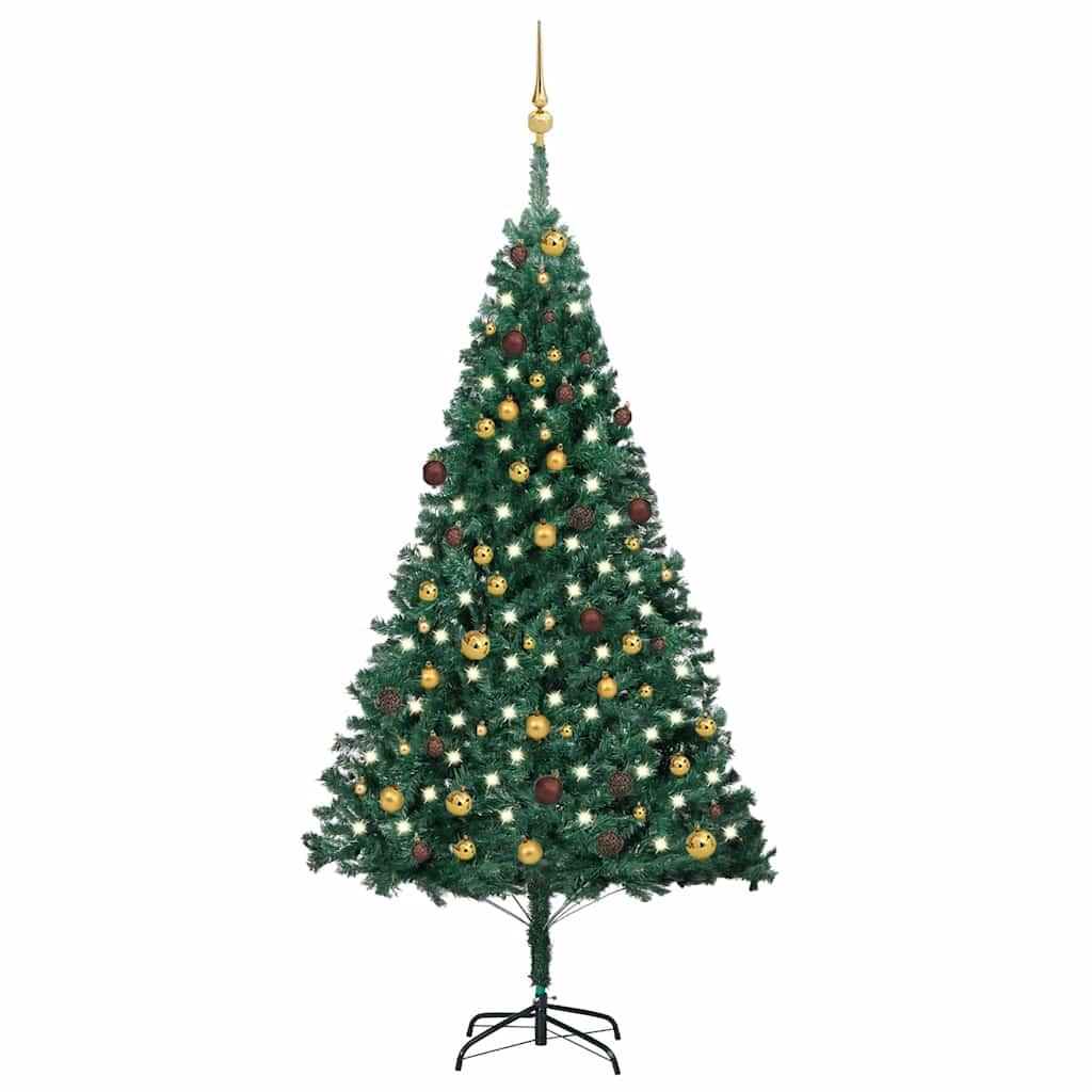 Arbre de Noël artificiel pré-éclairé et boules vert 210 cm PVC - XIOS