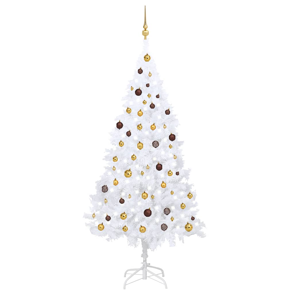 Arbre de Noël artificiel pré-éclairé et boules blanc 210 cm PVC - XIOS