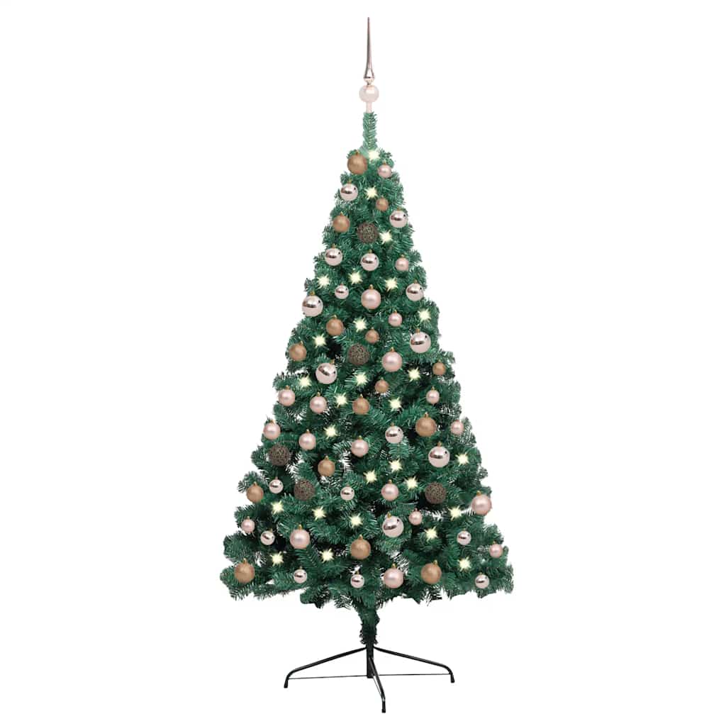 Demi-arbre de Noël artificiel pré-éclairé et boules vert 150 cm - XIOS