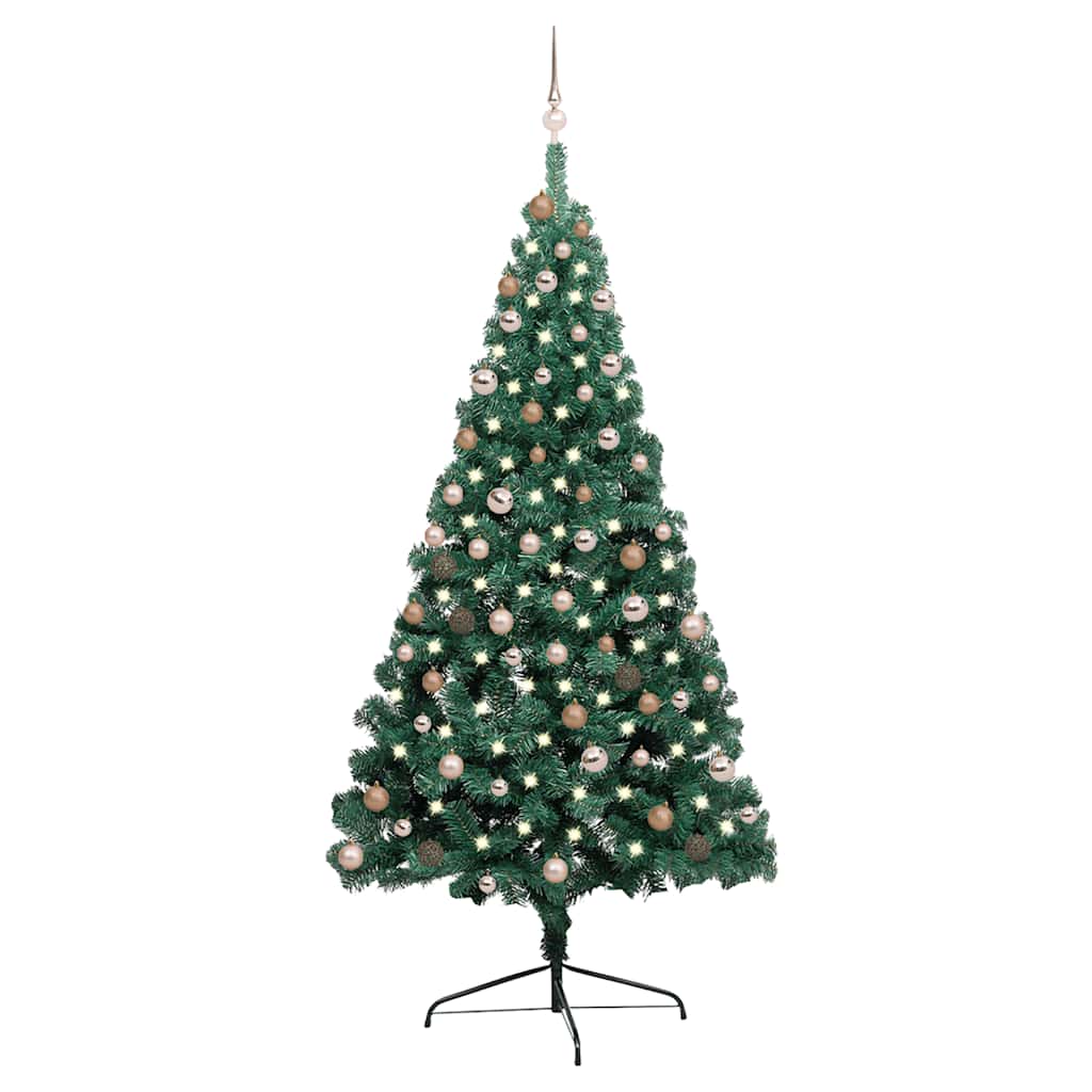 Demi-arbre de Noël artificiel pré-éclairé et boules vert 210 cm - XIOS