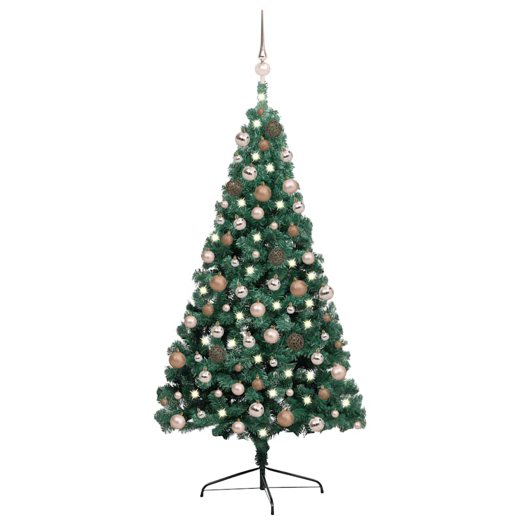 Demi-arbre de Noël artificiel pré-éclairé et boules vert 240 cm - XIOS