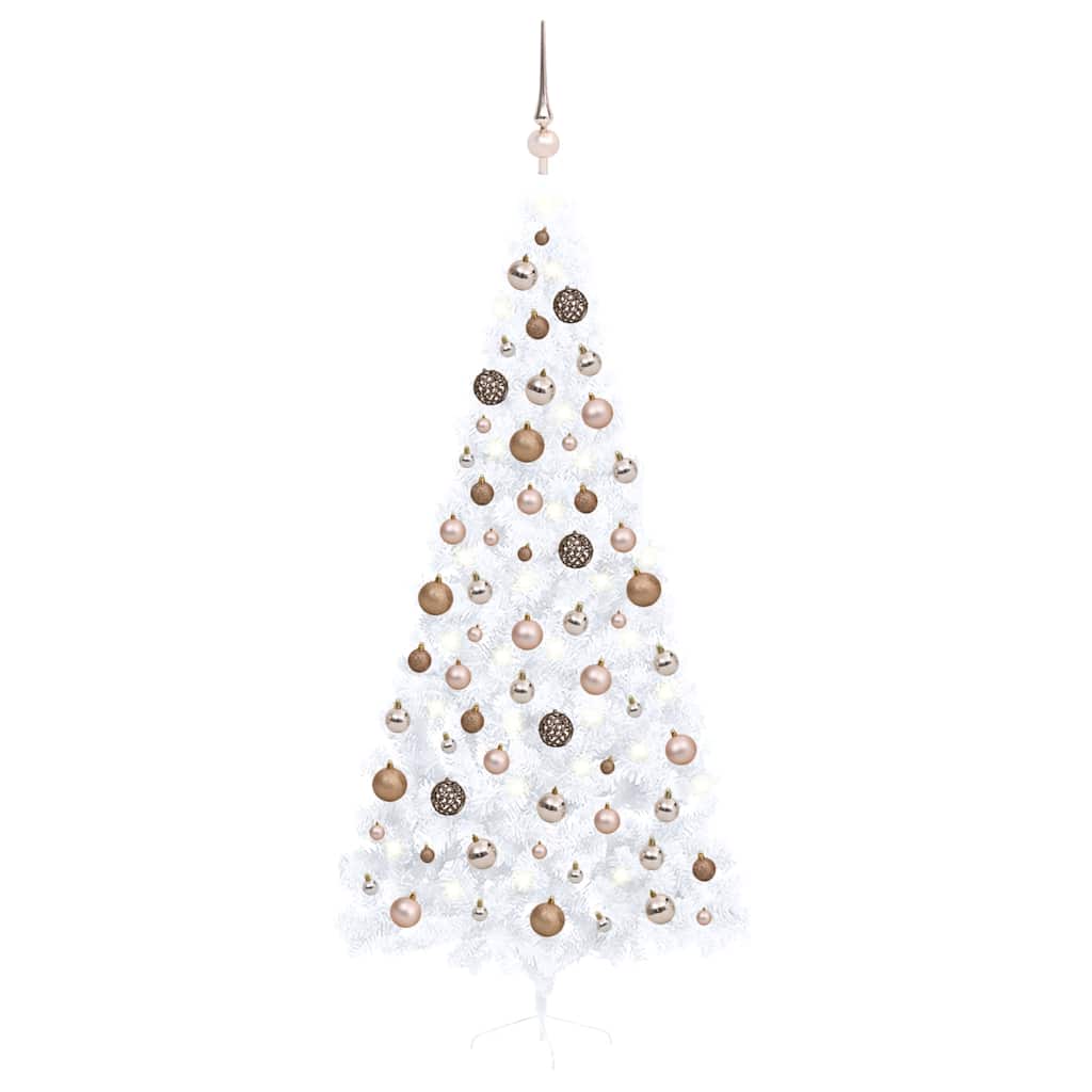 Demi-arbre de Noël artificiel pré-éclairé et boules blanc 240cm - XIOS